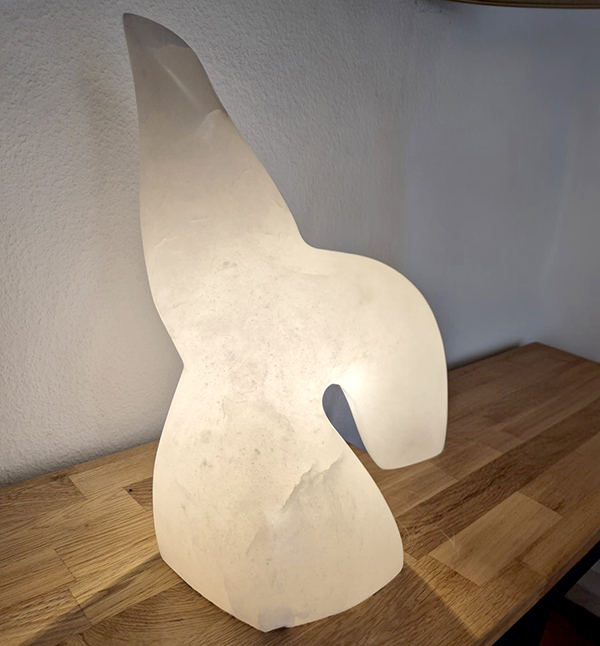 Isabelle Ardevol cours de taille de pierre a Lausanne , albatre, travaux d'eleves: sculpture de Isabelle F.